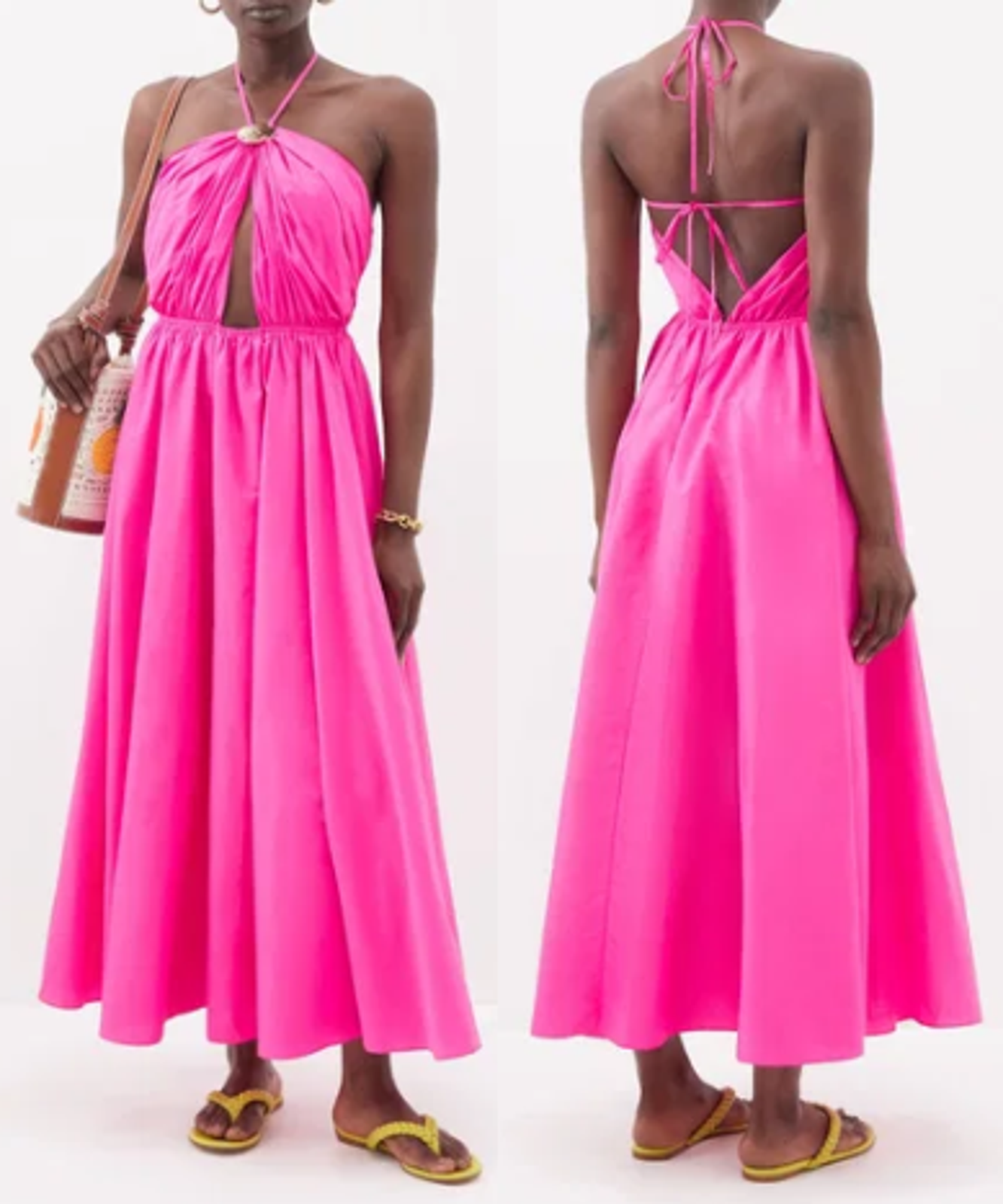 Staud Danielle Embellished Halterneck Cutout Nylon Midi Dress Hot Pink Women 4